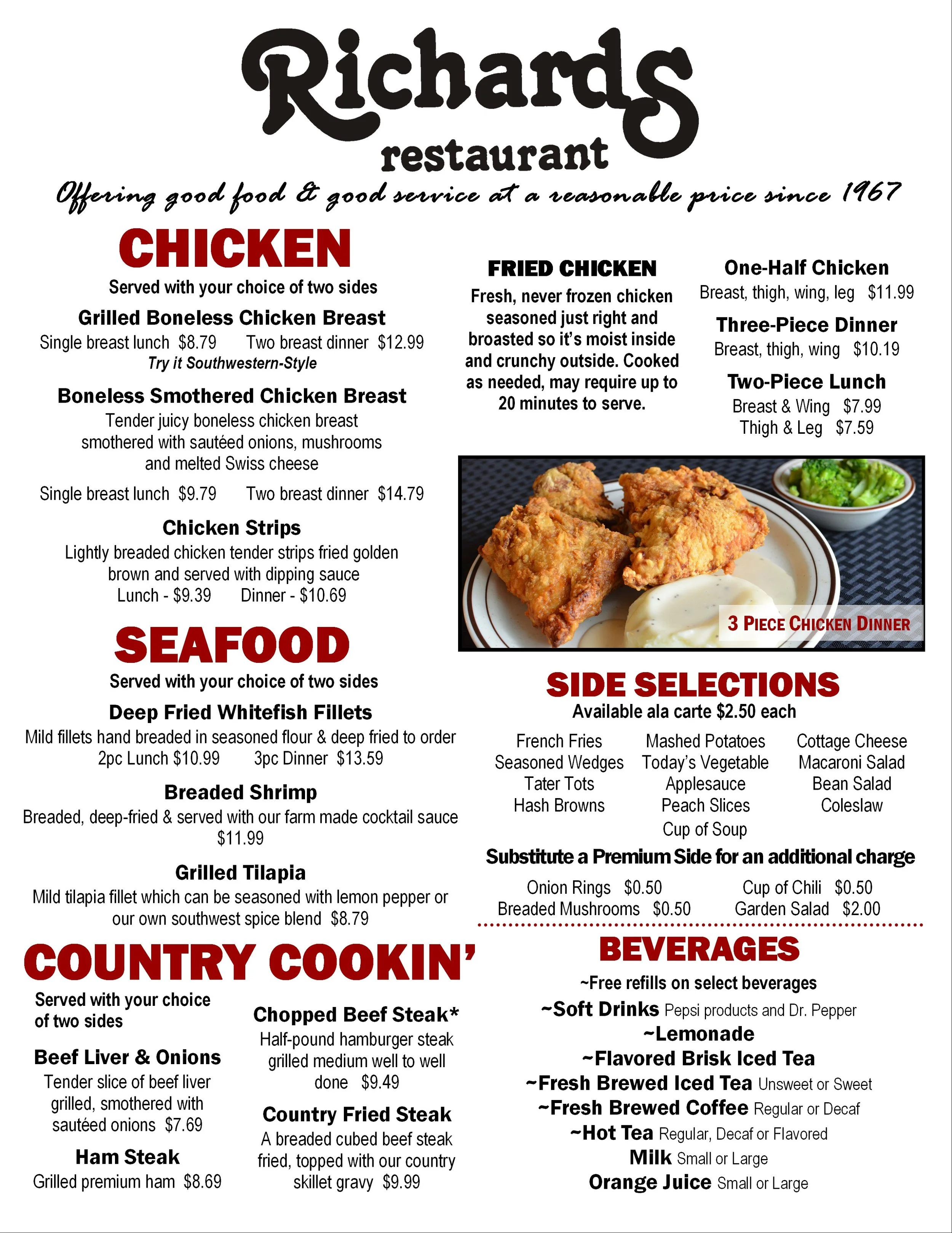Dinner best sale restaurant menu